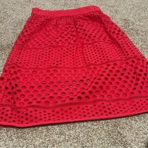 LOFT Red Eyelet A-Line Skirt